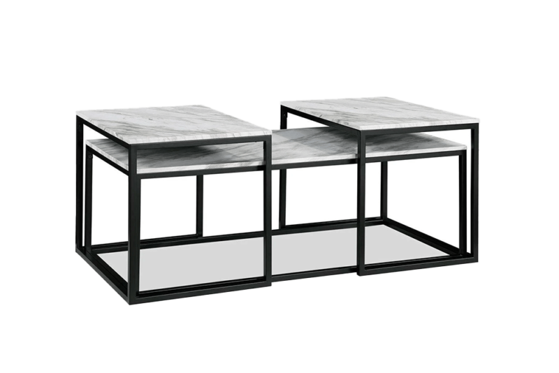 Adola Marble White Modern 3-Piece Coffee Nesting Table Set