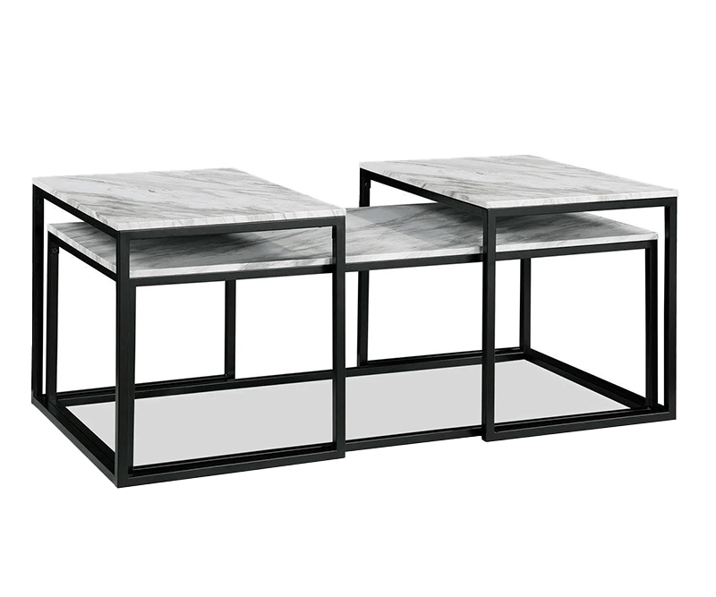 Adola Marble White Modern 3-Piece Coffee Nesting Table Set
