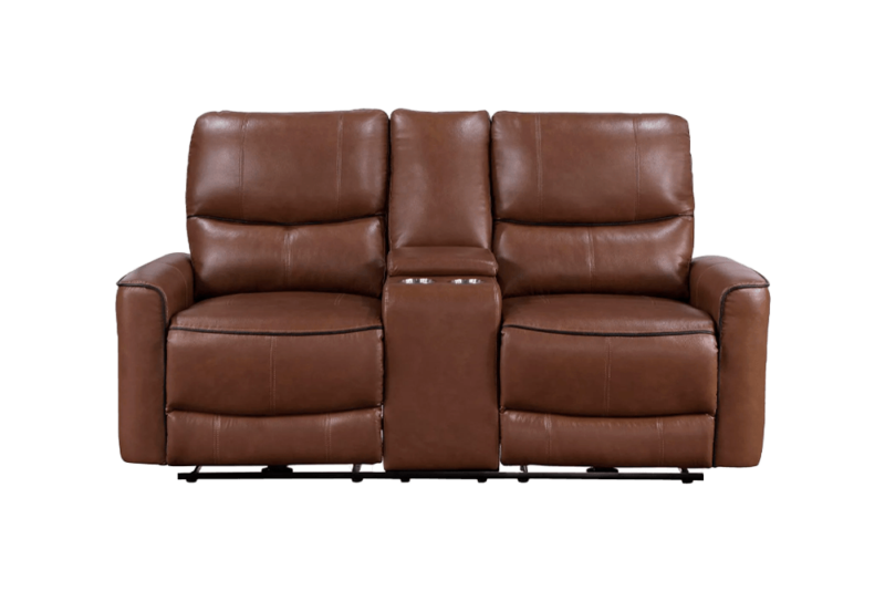 Greenfield Upholstered Power Reclining Loveseat With Console Saddle Brown