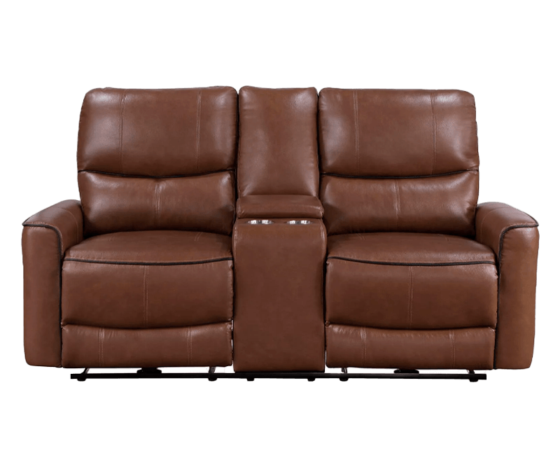 Greenfield Upholstered Power Reclining Loveseat With Console Saddle Brown