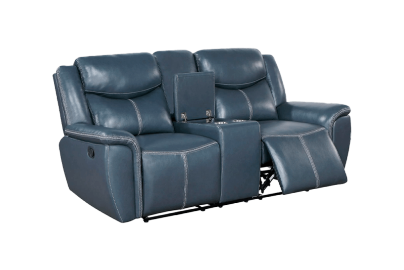 Sloane Upholstered Motion Reclining Loveseat With Console Blue