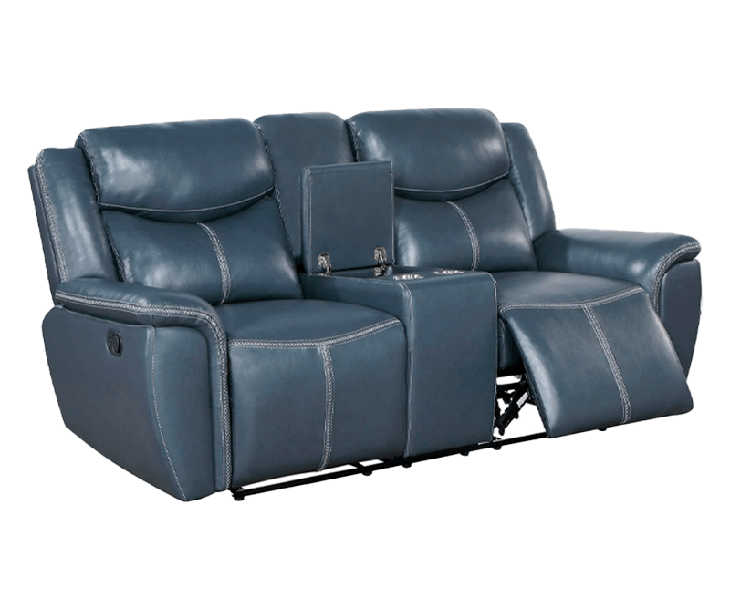 Sloane Upholstered Motion Reclining Loveseat With Console Blue